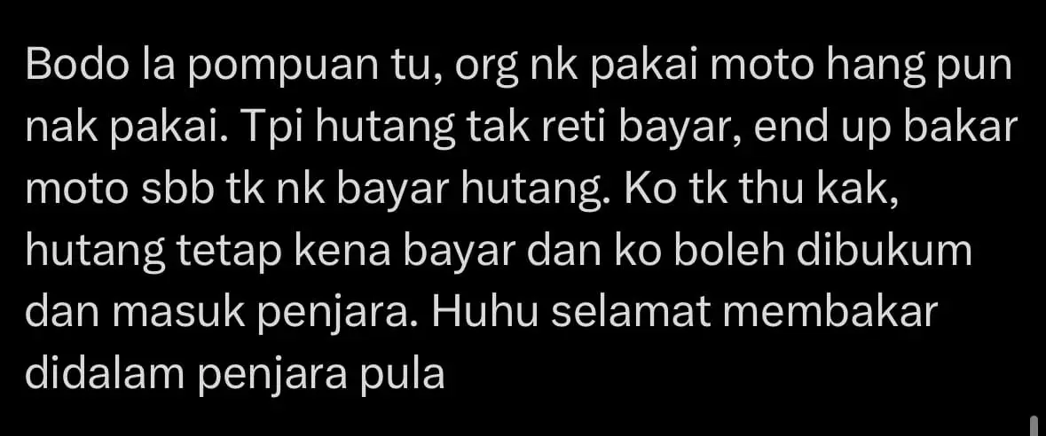 Woman Burns Motorcycle In Perak To Stop It From Being Repossessed By The Bank COMMENT