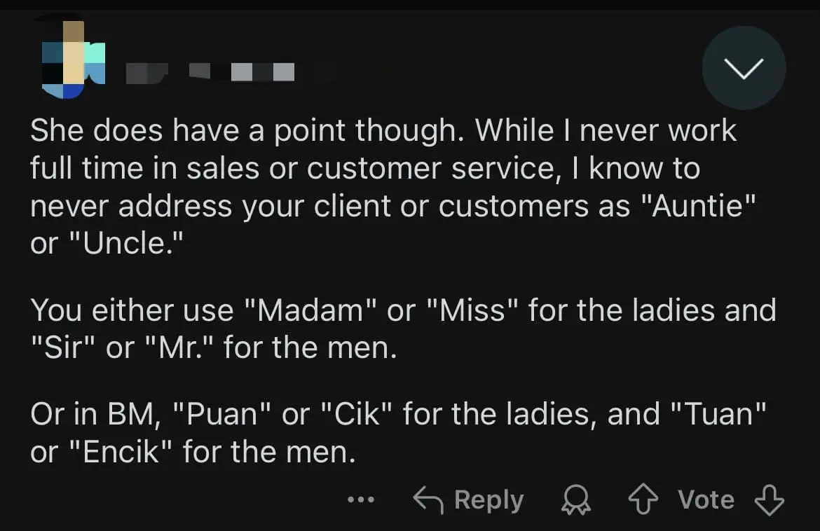'Why Call Me That?' — M'sian Woman Offended Over Being Called 'Auntie' By Salesperson comment 2