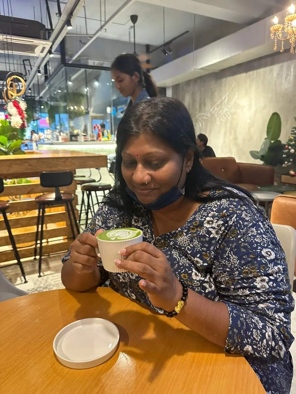 woman drinking matcha