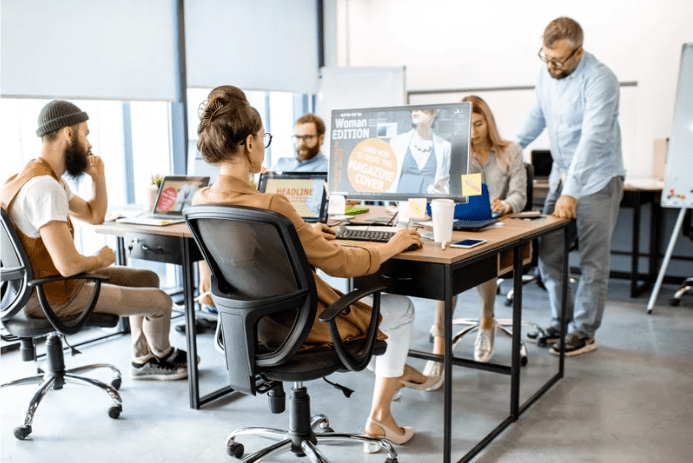 Workers on the job at the office