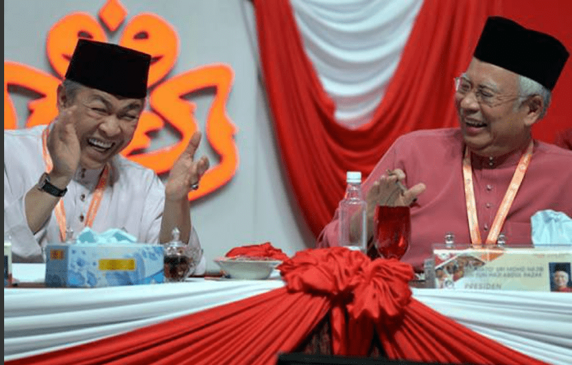 Political figures: Najib Razak with Zahid Hamidi at UMNO event.