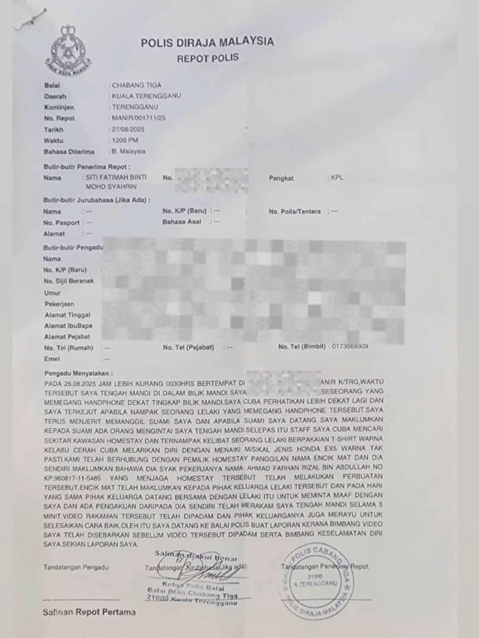 Msian influencer homestay worker filmed her while showering report