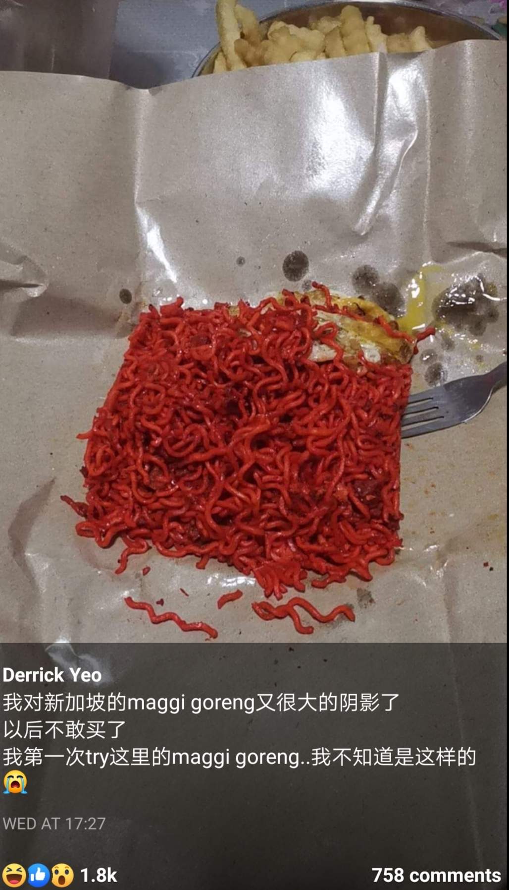 "Never again!" Malaysian left reeling in shock over reddish 'maggi goreng' in S'pore