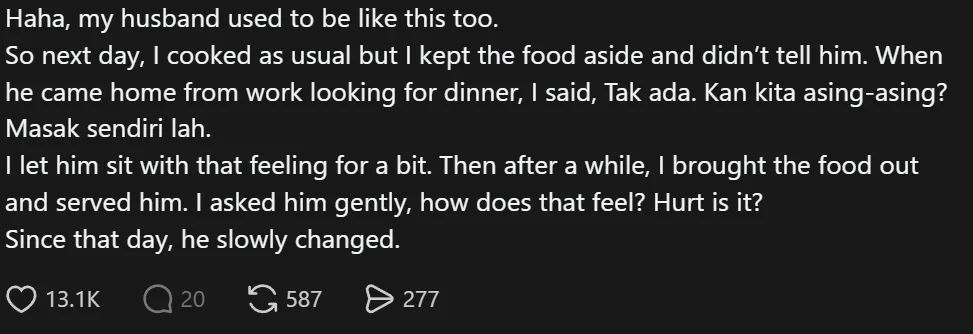 Comment on husband washing own cloth ( )