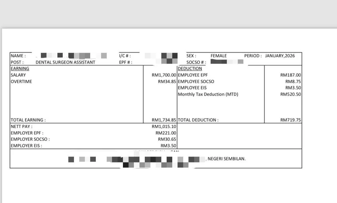 M'sian dental assistant shocked after rm tax deducted monthly from rm . k salary since september .