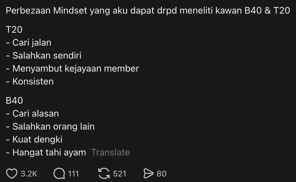 M’sian shares key differences between b & t mindset from his observations among friends