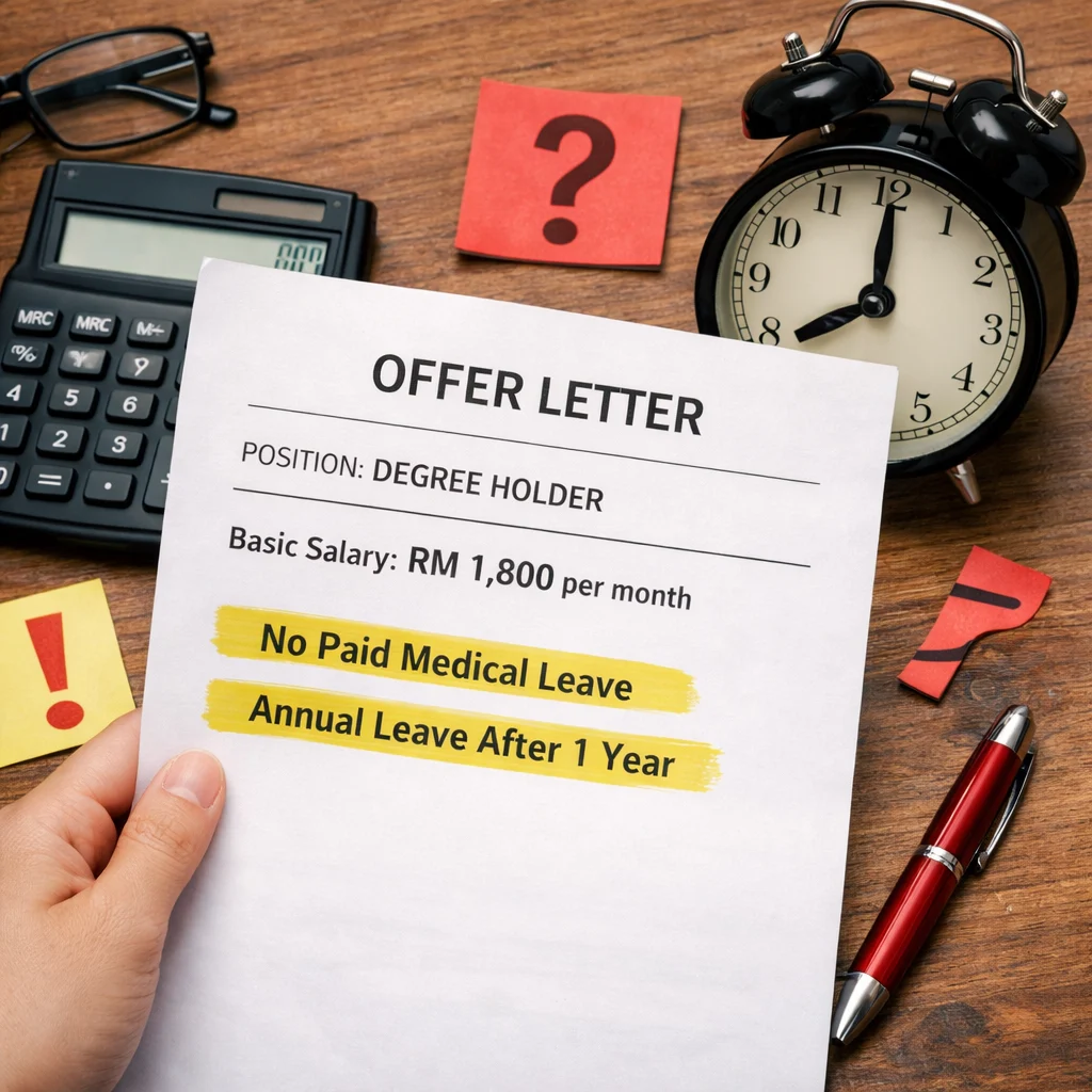 M’sian woman rejects rm , offer for degree holder with no paid mc & annual leave only given after year.