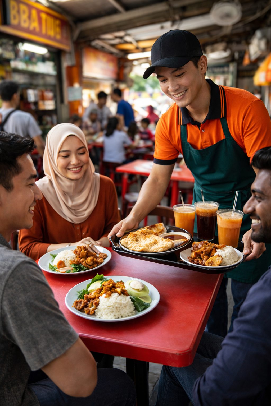 wk serving traditional malaysian dishes outdoors