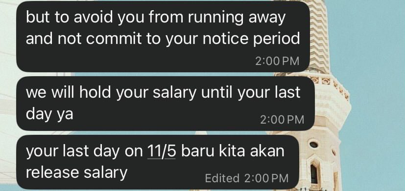  wk employer allegedly withheld salary to prevent employee from “running away”. 