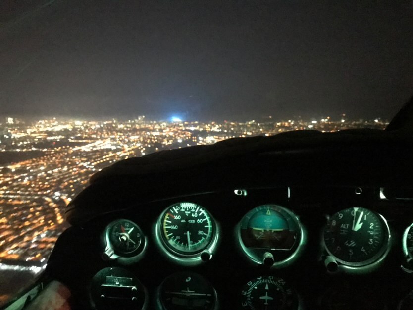 Pilot flying in the night