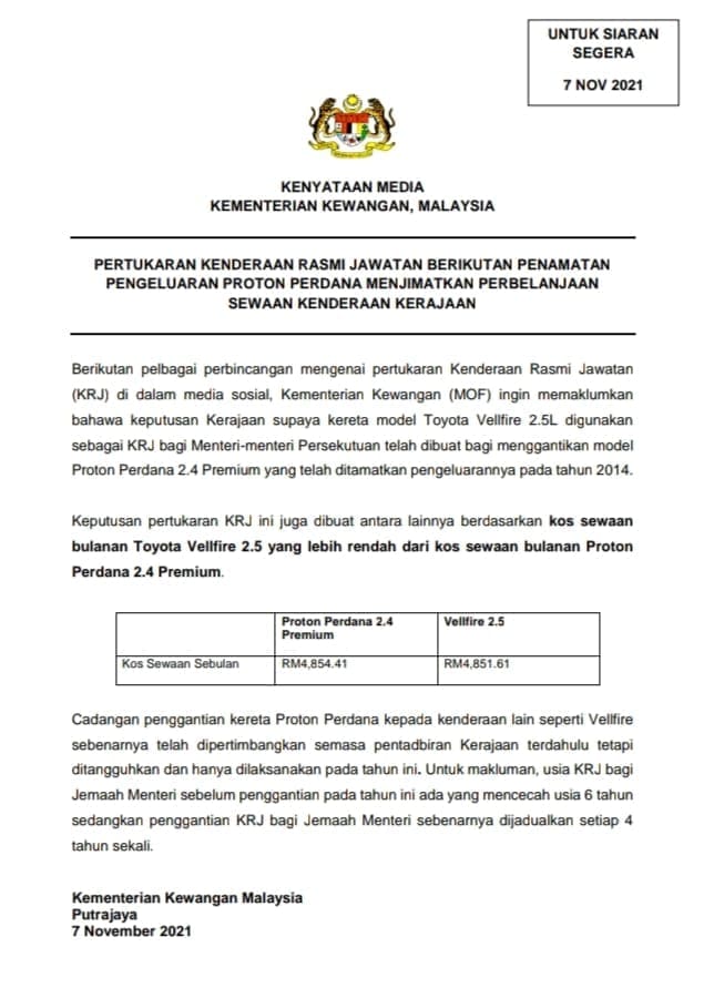 Press release by MOF