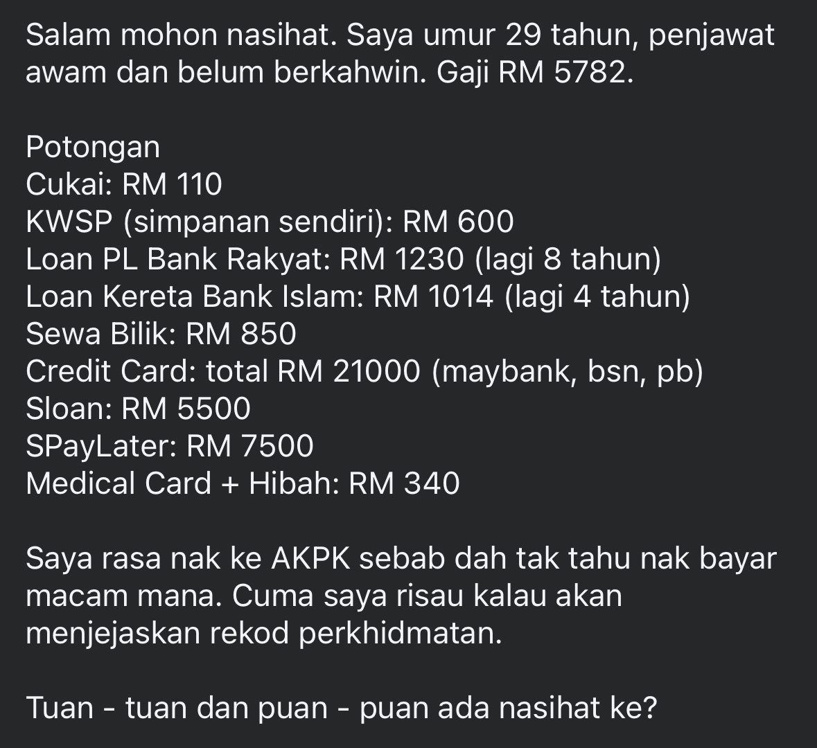 29yo financial debt