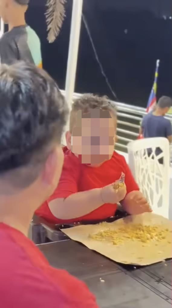2yo M'sian boy eats nasi goreng ayam