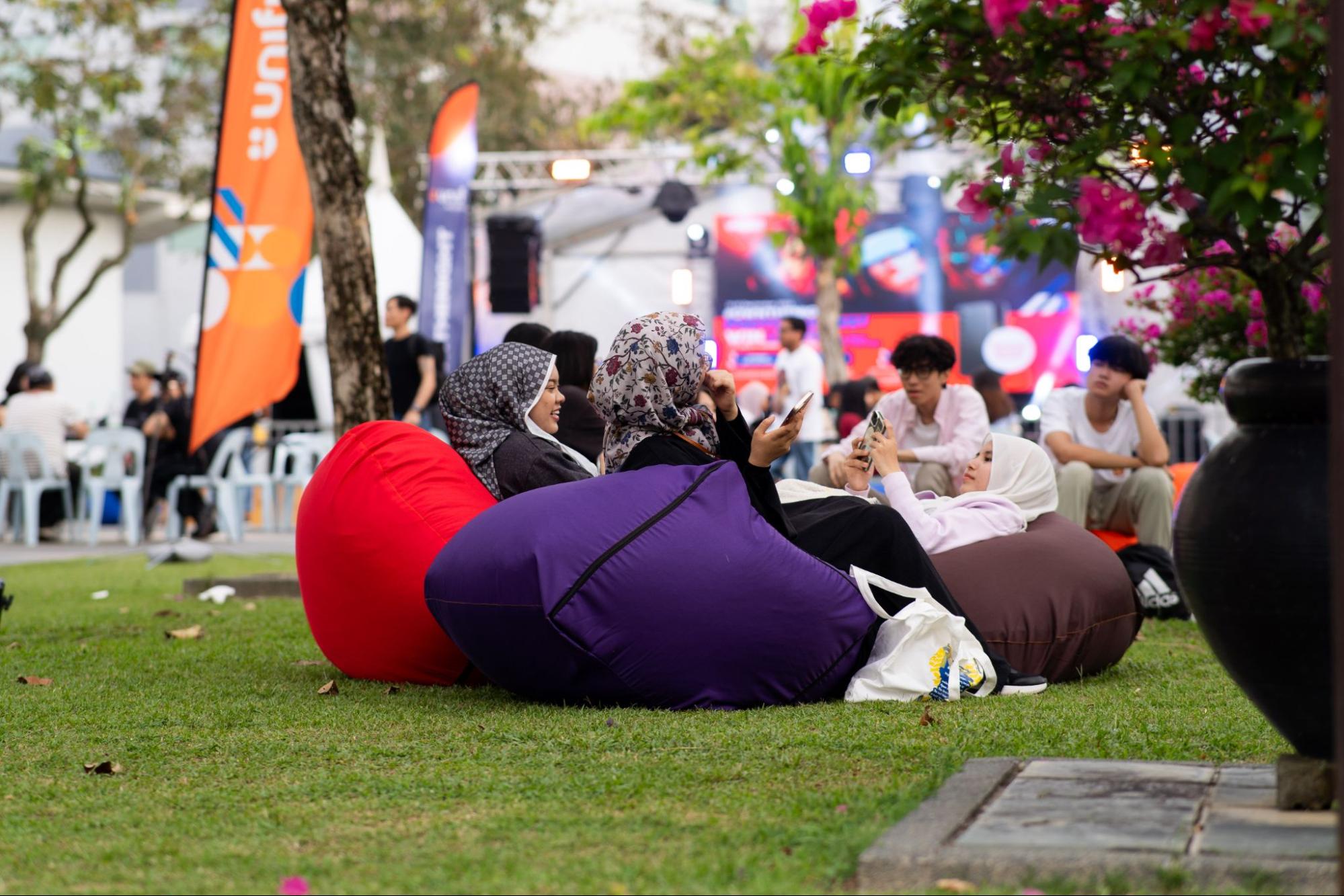 girls sitting on the bean bag