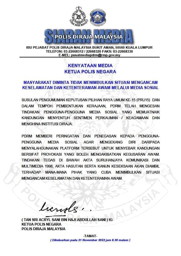 Stern Action Will Be Taken, Warns PDRM After May 13 Videos Flood TikTok