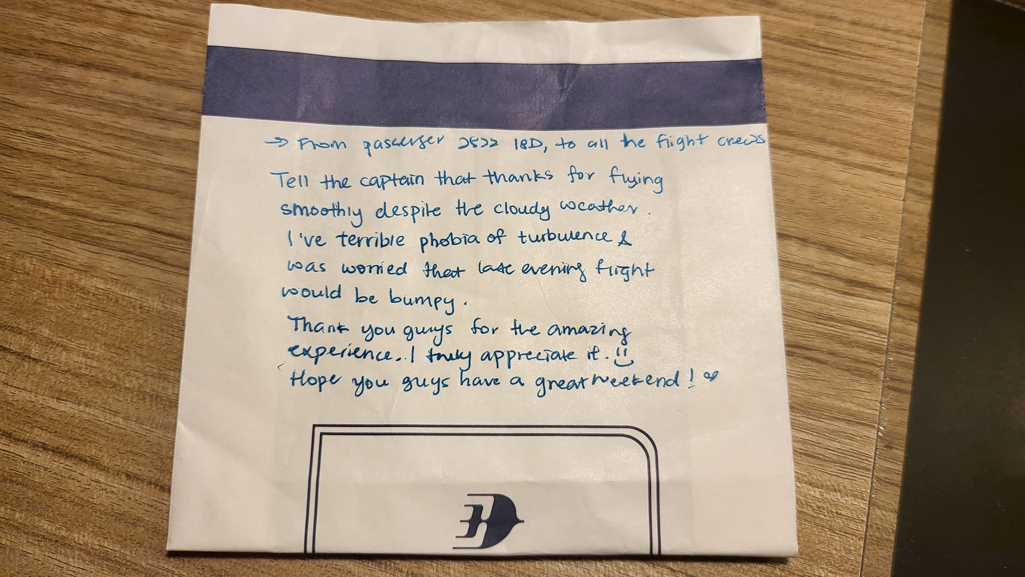 A letter by passenger to the Msian pilot 