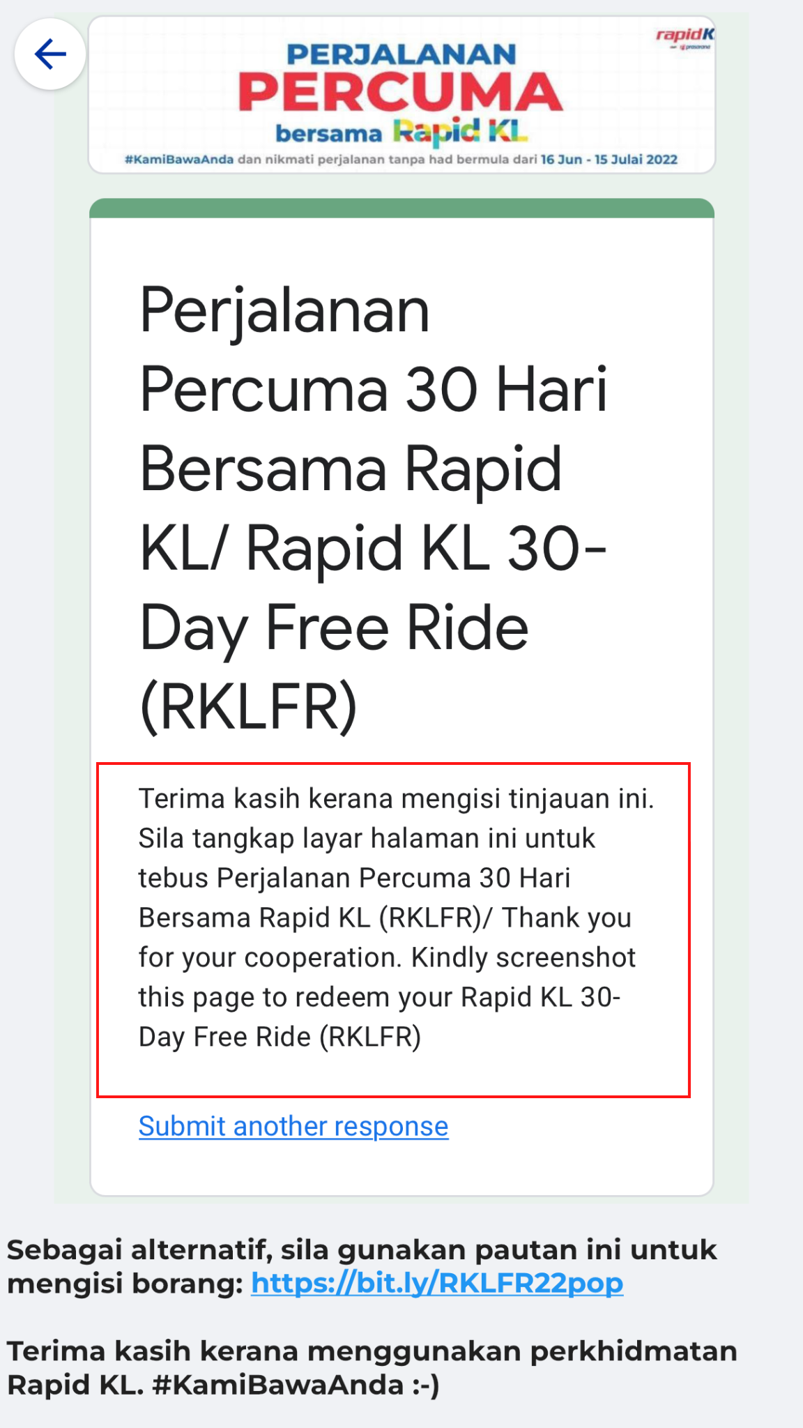 My50 users can claim additional one month free ride in rapidkl