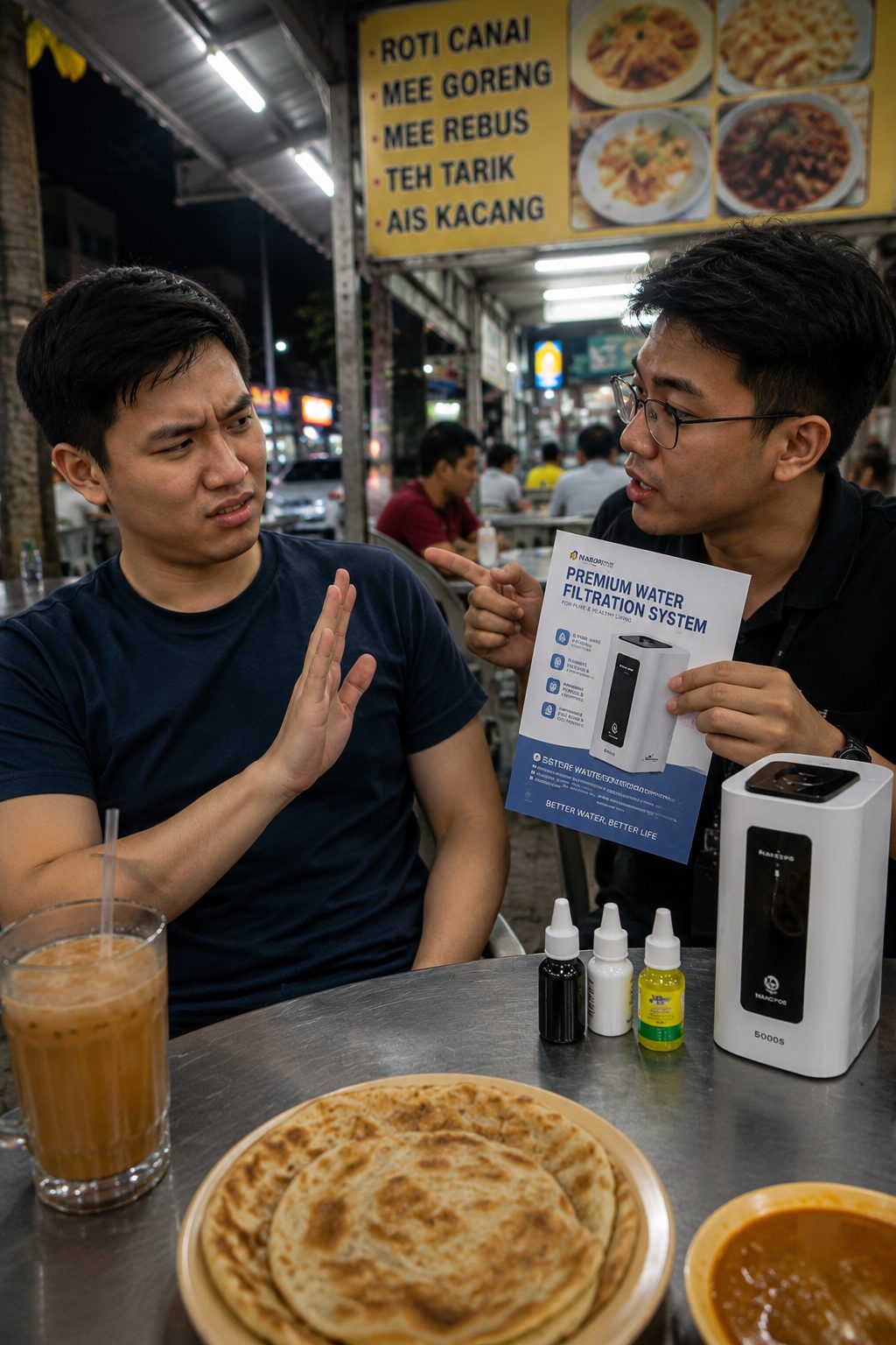 AI image of man rejecting MLM pitch