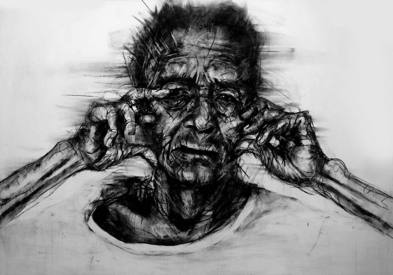 Charcoal paintings done by Yasmeen as part of the exhibition for Artemis Gallery. "Ah-Shun", 2015.