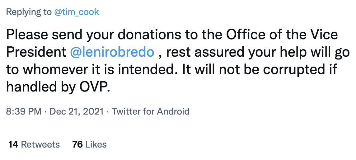 Donate to the office of vice president, philippines
