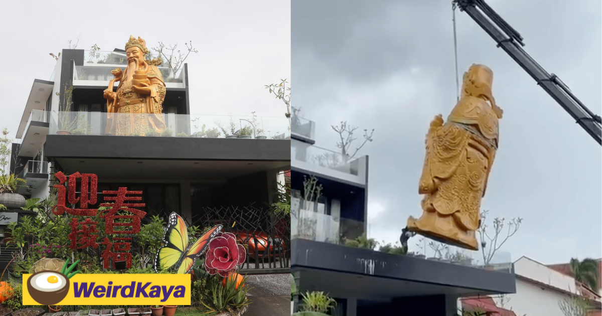 Huat ah! Sg homeowner sets up 6-metre tall god of fortune statue to 'bless the entire neighbourhood' | weirdkaya