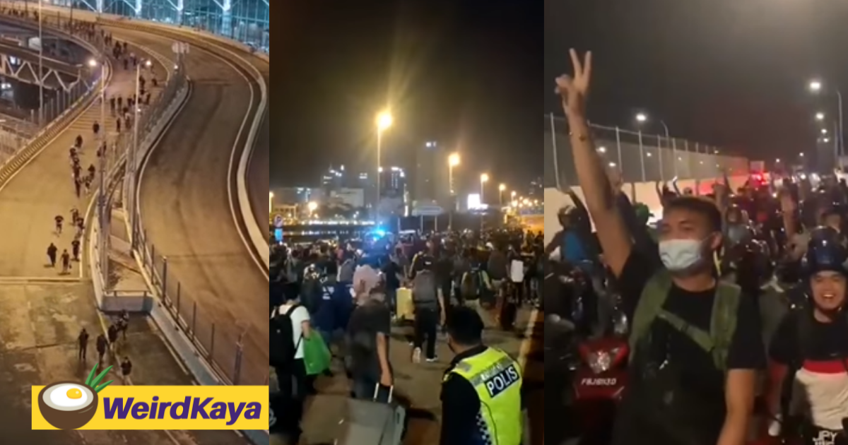 [video] chiong ah! M’sians dash across jb-sg causeway to celebrate the reopening of borders | weirdkaya