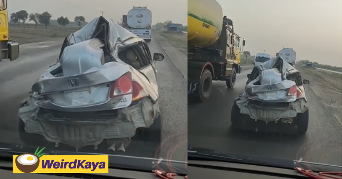 [video] car seen cruising smoothly despite its wrecked state | weirdkaya