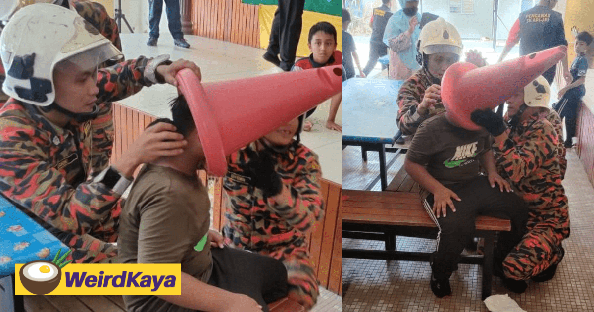 Firemen In Johor Free 10yo Boy's Head Which Got Stuck Inside Traffic Cone