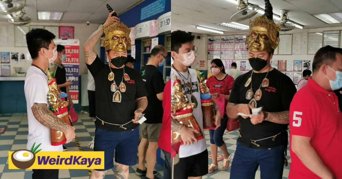 Two m'sians spotted carrying statues of thai deity while placing bets at puchong betting centre | weirdkaya