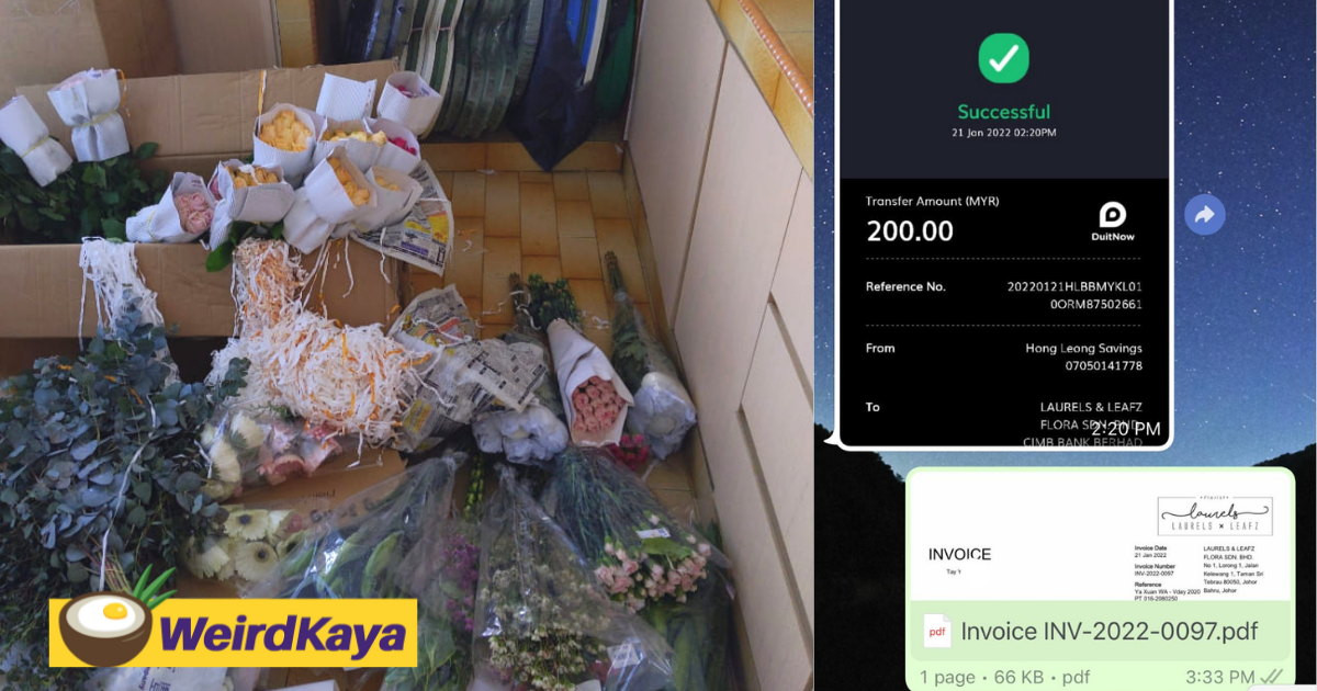 'paid rm200 for nothing! ' netizen accuses johor floral shop of scamming her into training program | weirdkaya