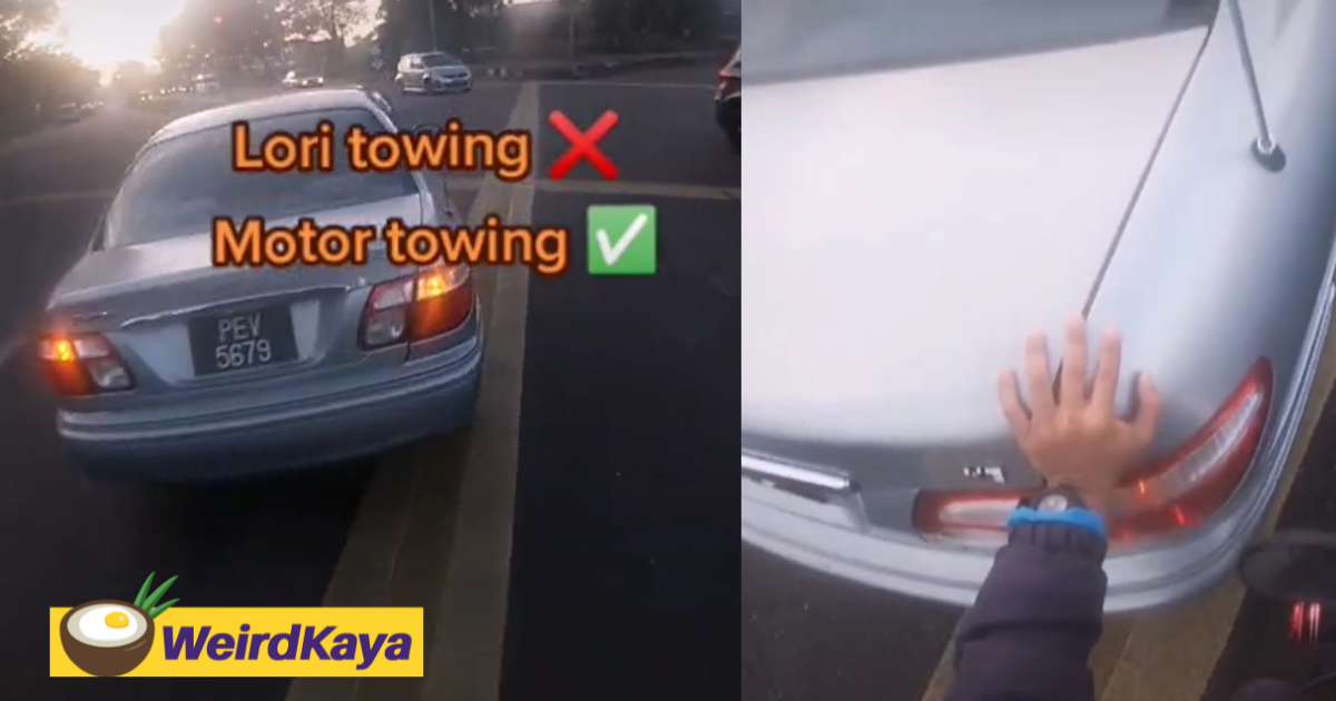 [video] kind motorcyclists help woman 'tow' away her car with just their feet | weirdkaya