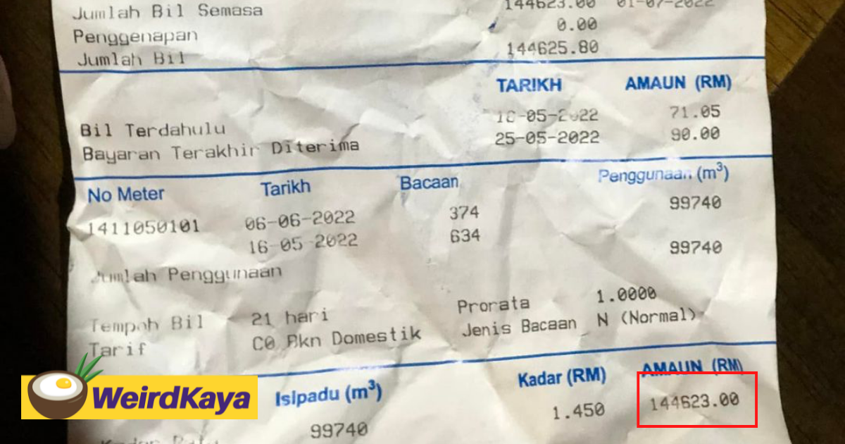 M'sian gets served with rm140k water bill, jokes about filing for bankruptcy | weirdkaya