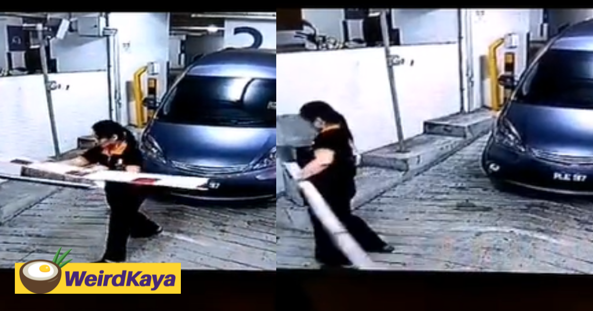 [video] woman destroys parking boom gate and takes a photo of it before driving off | weirdkaya