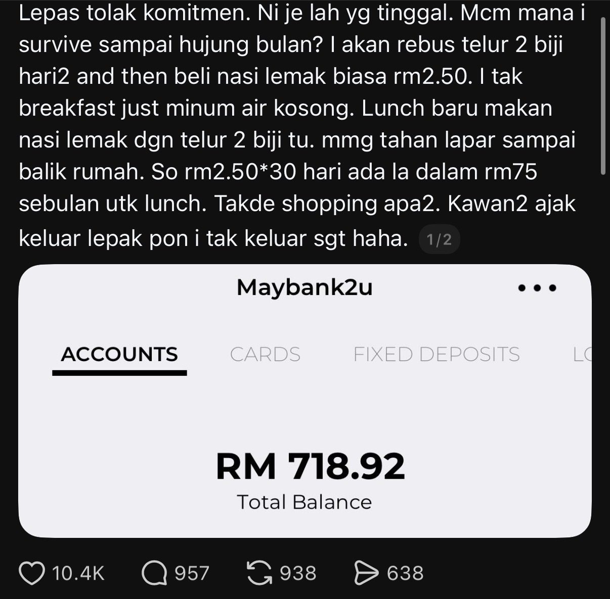 M’sian Woman Survives On RM2.50 Nasi Lemak Daily After Being Left With RM718 For The Month