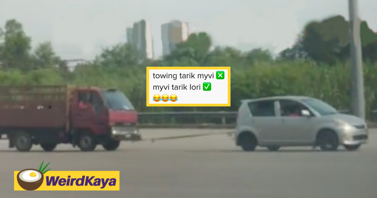 [video] netizens blown away by myvi dragging a lorry all on its own | weirdkaya