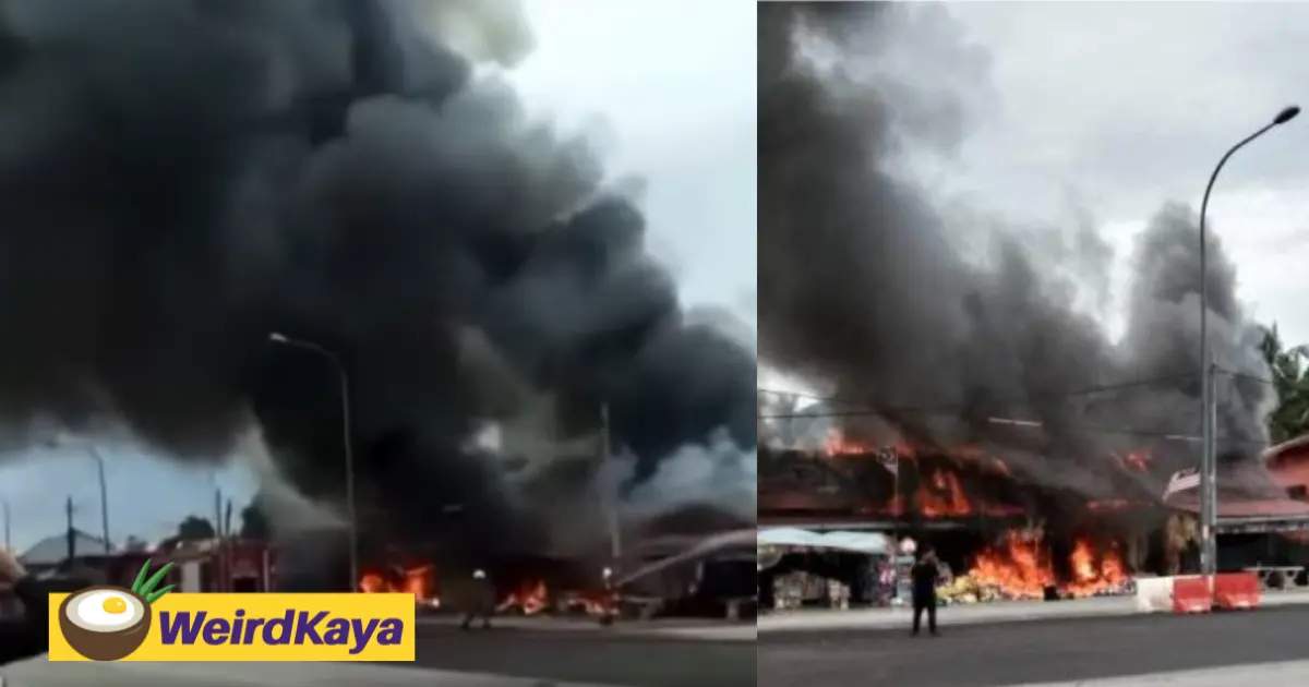 [video] fire burns down eleven shops in tanah merah | weirdkaya