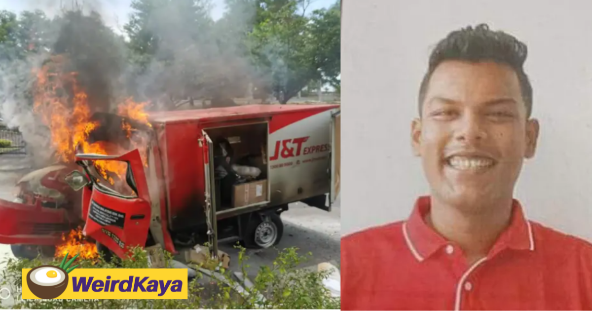 J&t courier driver perishes after his lorry crashes and bursts into flames | weirdkaya