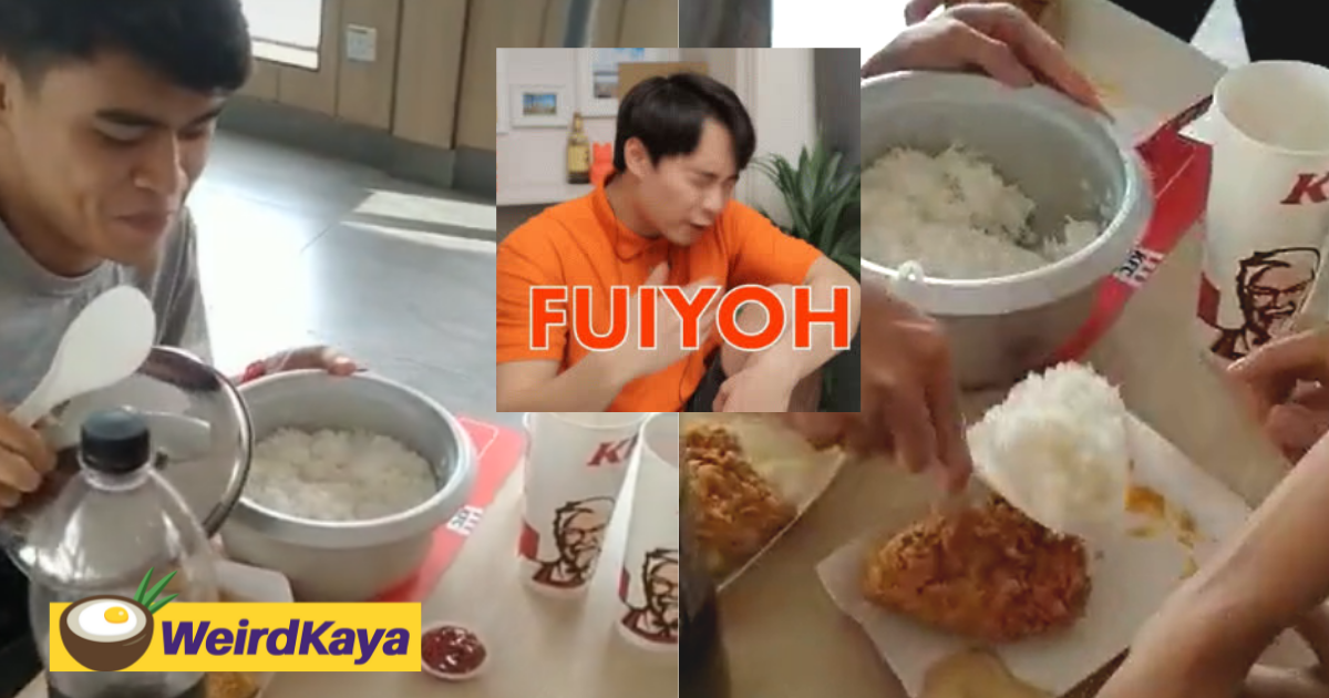 'tambah nasi! ' m'sian teen brings rice cooker to pair with his kfc meal | weirdkaya