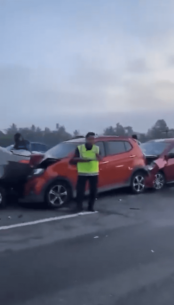 A car crushed in chain collision in Penang