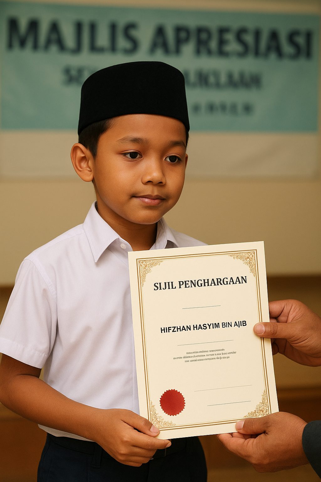 AI image of boy getting an award