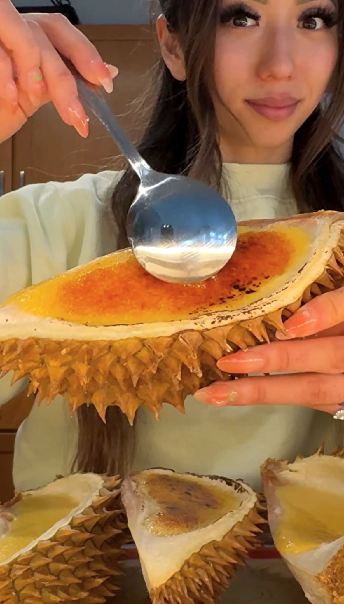 american woman makes durian creme brule