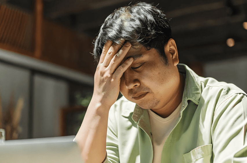 Asian man looking stressed