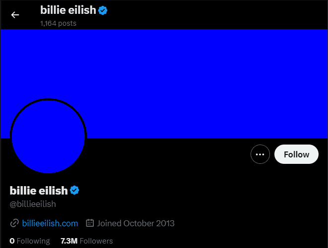 Billie Eilish profile on X