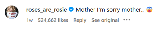 Blackpink rose commented under a korean mother's post