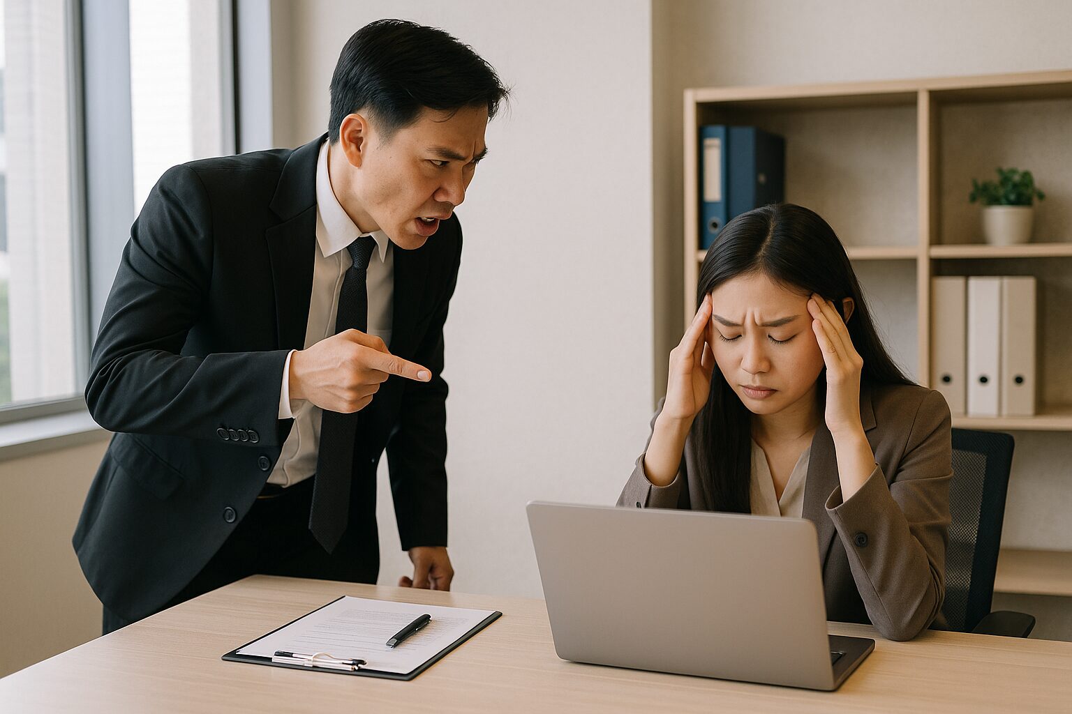 boss scolding his employee