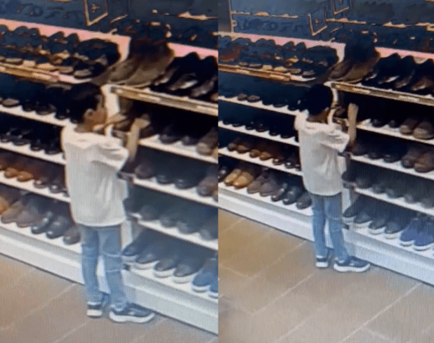 Boy caught damaging leather shoes