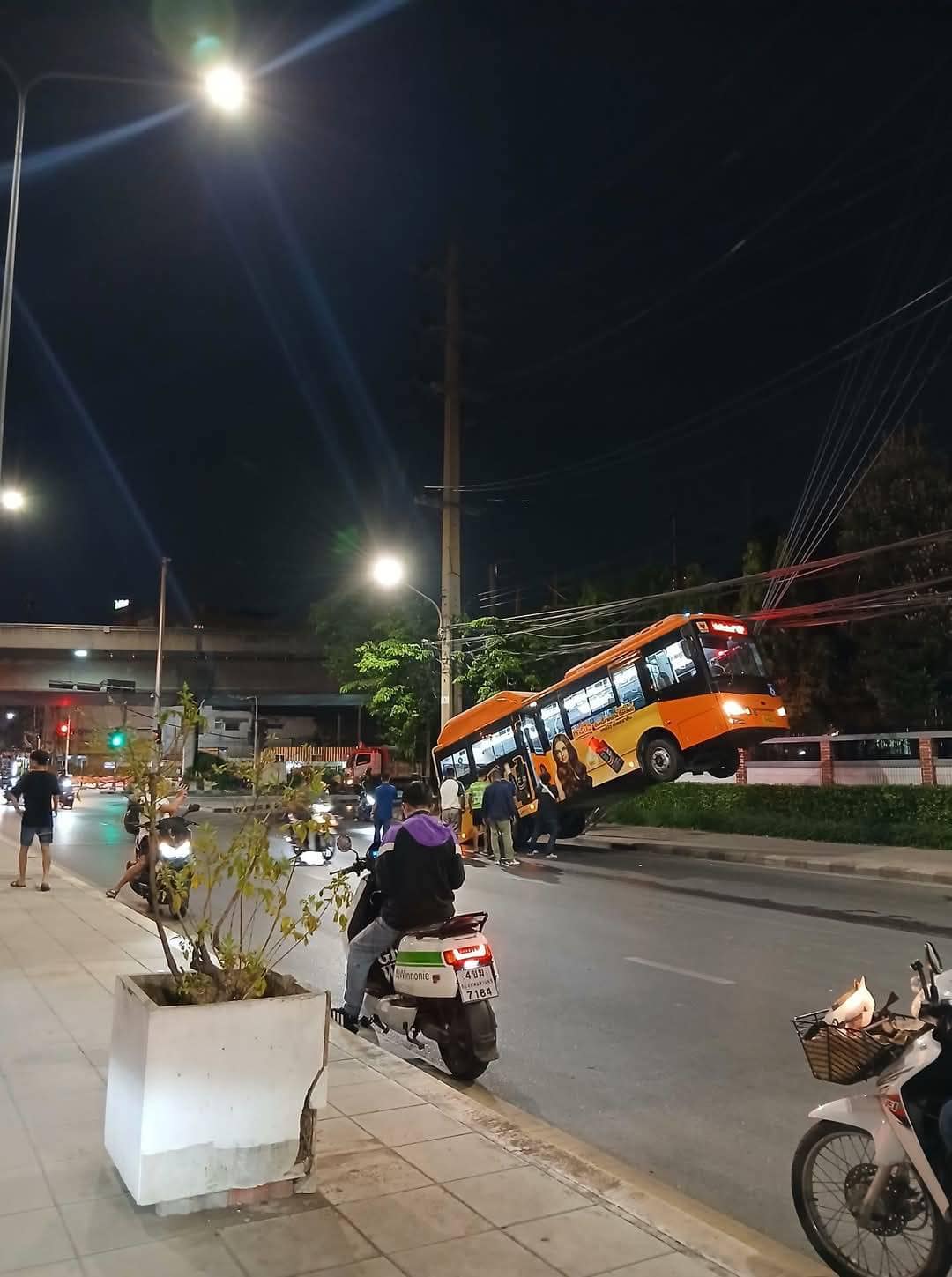 Bus suspended mid air in bangkok