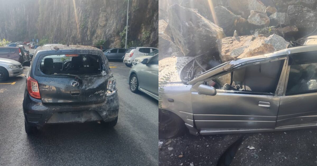Cars damaged by rocks in Ampang