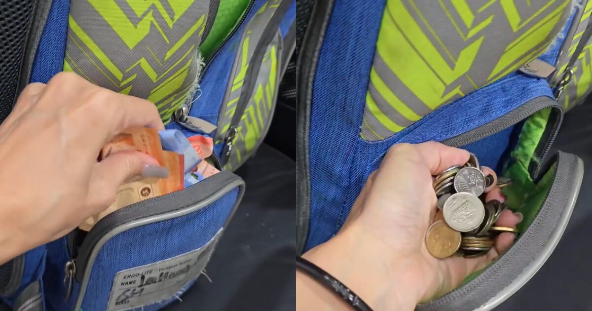 Cash found inside school bag