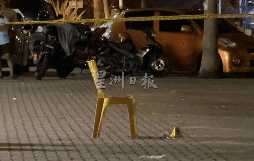 Chair which man sat on before getting shot at mamak